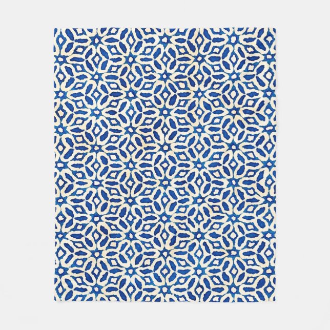 Native Batik Wasserfarbe künstlerisch blau-weiß pa Fleecedecke (Vorderseite)