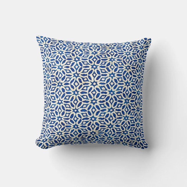 Native Batik Wasserfarbe künstlerisch blau-weiß pa Kissen (Vorderseite)