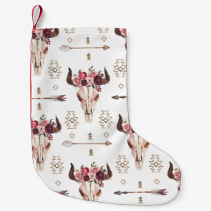 Native Bull Skul und Pfeile Stamm nahtloses Patt Kleiner Weihnachtsstrumpf