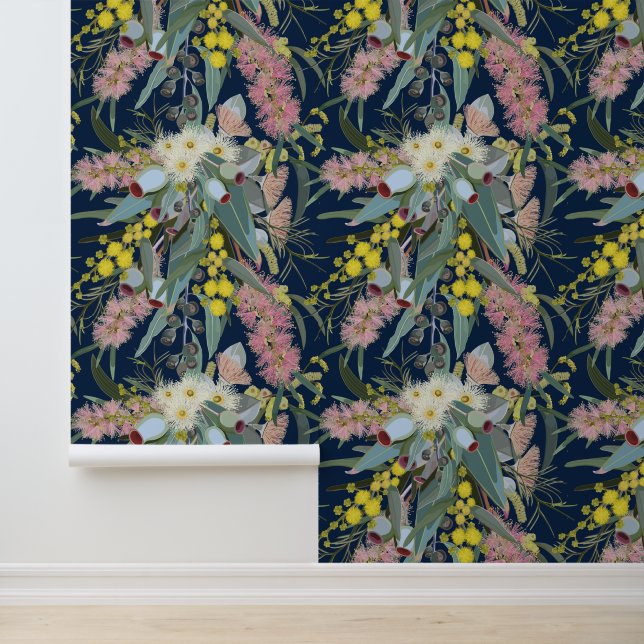 Native Bush Blooms Royal Blue Tapete (Anwendung)