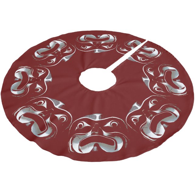 Native Christmas Tree Skirt Tribal Haida Deco Polyester Weihnachtsbaumdecke (Schrägansicht)