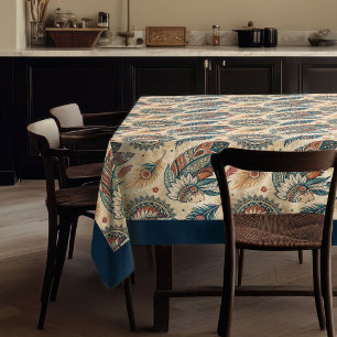 Native Ethnic Tribal Feathers pastellblaues Kupfer Tischdecke