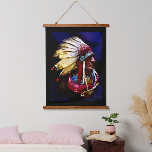 Native "Hunkpapa Chief "original art Wandteppich Mit Holzrahmen (Schlafzimmer)
