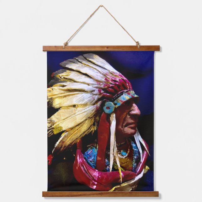 Native "Hunkpapa" Chief original art Wandteppich Mit Holzrahmen (Vorderseite)