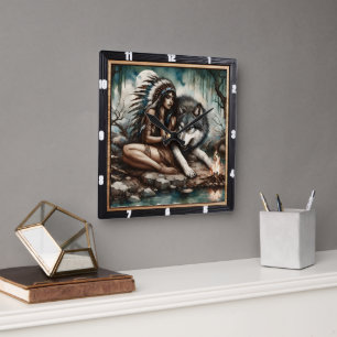 Native Journey: Mountain Air Abend Dream Quadratische Wanduhr