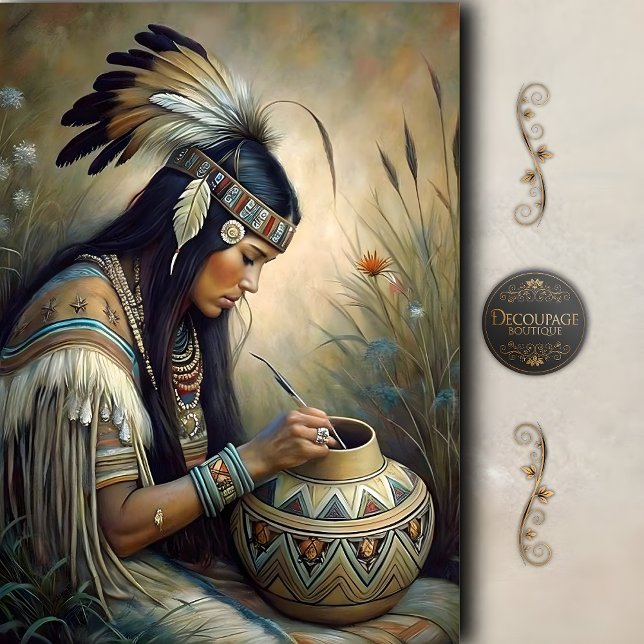 Native Potter Painting Pot Decoupage Seidenpapier (Native Potter Painting Pot Decoupage Tissue Paper)