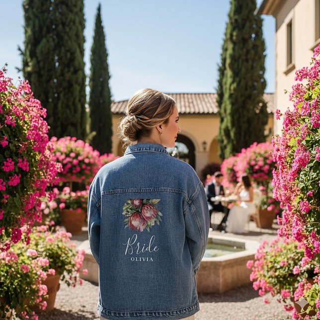 Native Protea Watercolor Floral Boho Botanisch Jeansjacke (Von Creator hochgeladen)