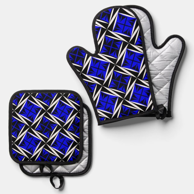 Native Sacred Winds in Cobalt Ofenhandschuh & Topflappen-Set (Vorderseite/Rückseite)
