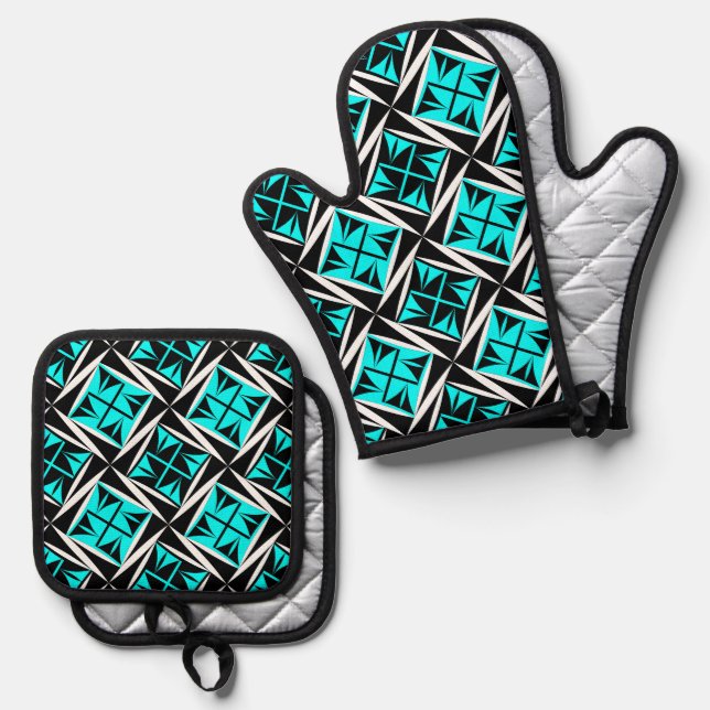 Native Sacred Winds in Turquoise Ofenhandschuh & Topflappen-Set (Vorderseite/Rückseite)