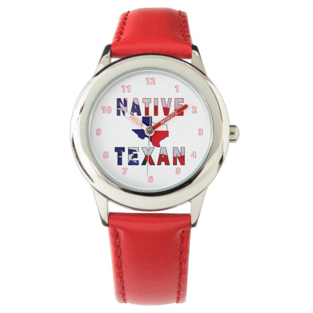 Native Texan Flag Map Armbanduhr (Vorderseite)