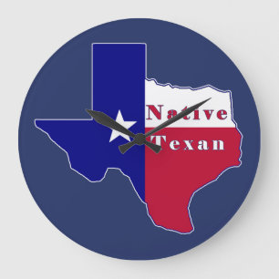 Native Texan Flag Map Große Wanduhr
