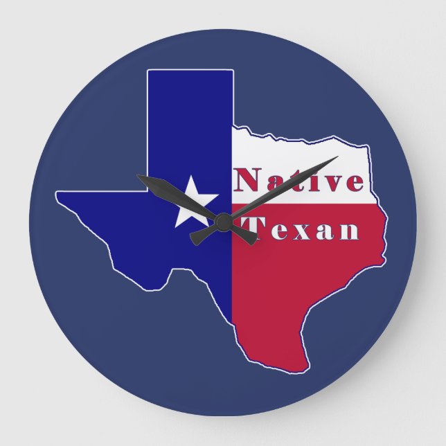 Native Texan Flag Map Große Wanduhr (Vorderseite)