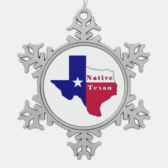 Native Texan Flag Map Schneeflocken Zinn-Ornament (Vorderseite)