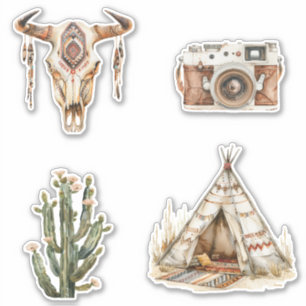 Native Tribal Bull Horns Skull Cactus Aufkleber