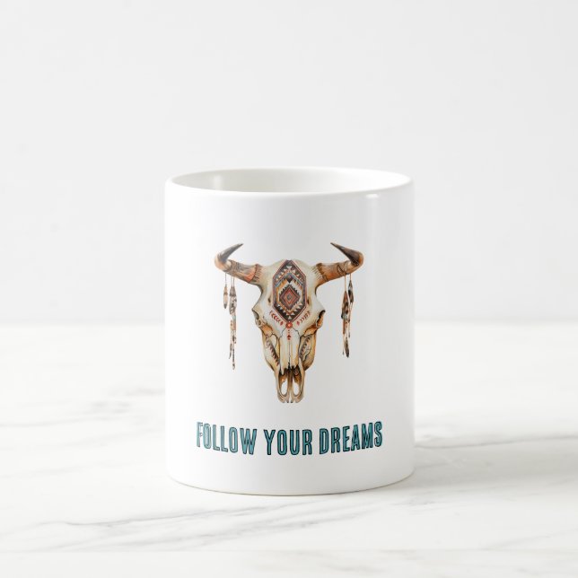 Native Tribal Bull Horns Skull Kaffeetasse (Mittel)