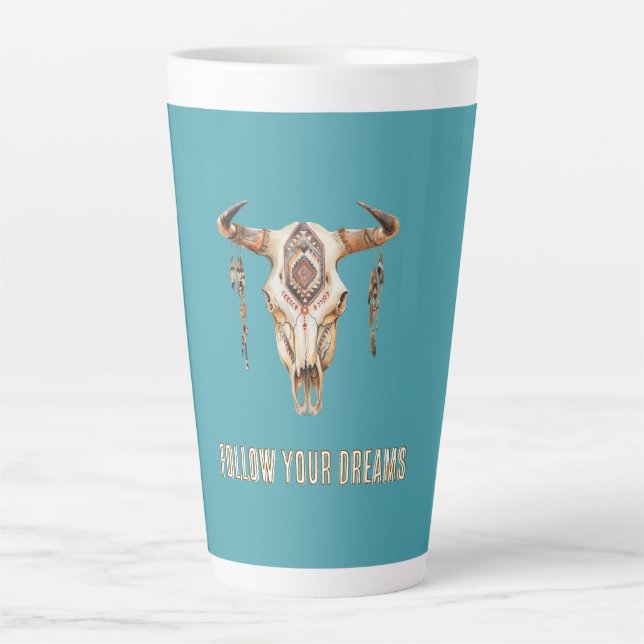 Native Tribal Bull Horns Skull Milchtasse (Vorderseite)