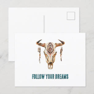 Native Tribal Bull Horns Skull Postkarte