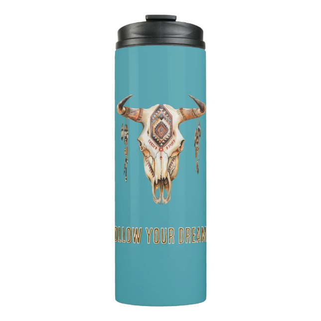 Native Tribal Bull Horns Skull Thermosbecher (Vorderseite)