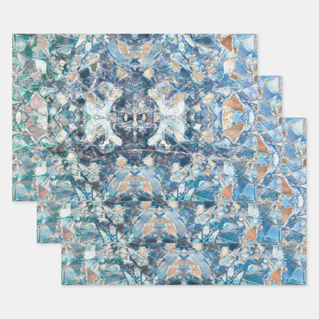 Native Tribal Classic Blue Tan Ethnic Design Geschenkpapier Set (Set)