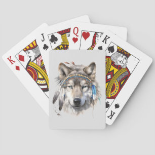 Native Wolf in Feathers Playing Cards Spielkarten