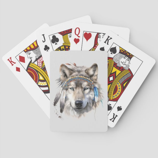 Native Wolf in Feathers Playing Cards Spielkarten (Rückseite)