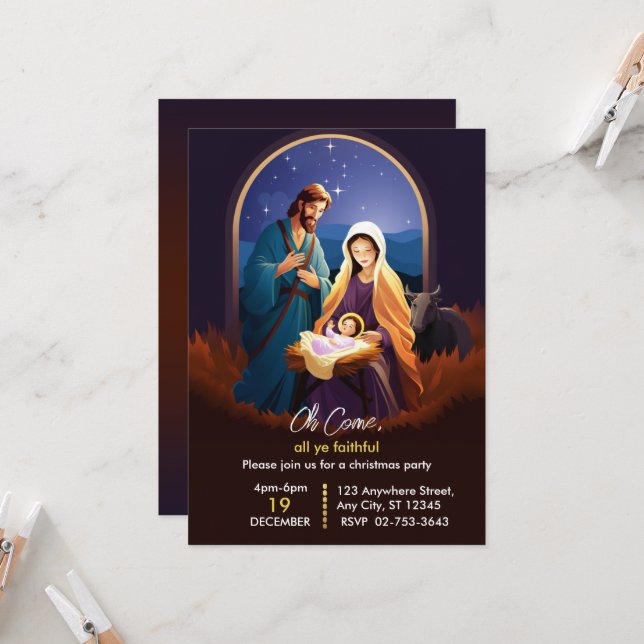 Nativität Einladung religiöse Weihnachtseinladung (Vorderseite/Rückseite Beispiel)