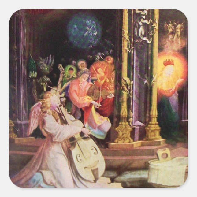 NATIVITÄT MIT MUSIKANGELN - MAGIC OF CHRISTMAS QUADRATISCHER AUFKLEBER (Vorderseite)