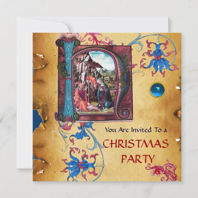 NATIVITÄTSMONOGRAMM FLORAL CHRISTMAS PARCHMENT EINLADUNG (Vorderseite)