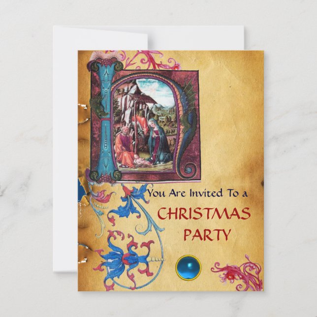 NATIVITÄTSMONOGRAMM FLORAL CHRISTMAS PARCHMENT EINLADUNG (Vorderseite)