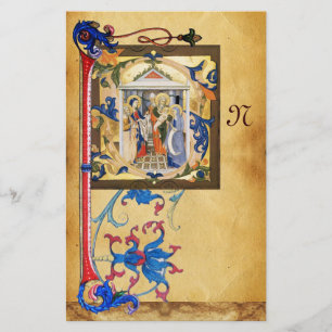 NATIVITÄTSPARCHMENT MIT FLORENTINISCHEM FLORALMONO BRIEFPAPIER