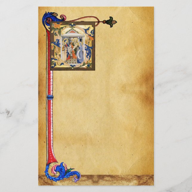 NATIVITÄTSPARCHMENT MIT FLORENTINISCHEN FLORALMOTI BRIEFPAPIER (Vorderseite)