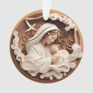 Nativité Marie et Bébé Jésus 3d Bois Look Blanc