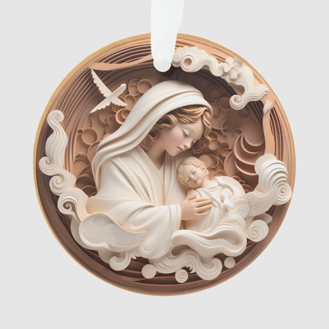 Nativité Marie et Bébé Jésus 3d Bois Look Blanc (devant)