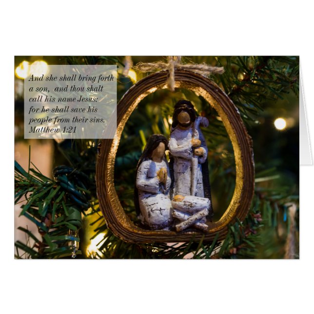 Nativité Ornement Bible Verse Carte de Noël (Devant Horizontal)