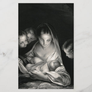 Nativity Baby Jesus Virgin Mary Angels Black White Briefpapier