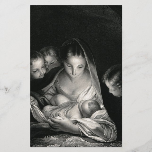 Nativity Baby Jesus Virgin Mary Angels Black White Briefpapier (Vorderseite)