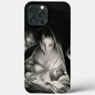 Nativity Baby Jesus Virgin Mary Angels Black White Case-Mate iPhone Hülle