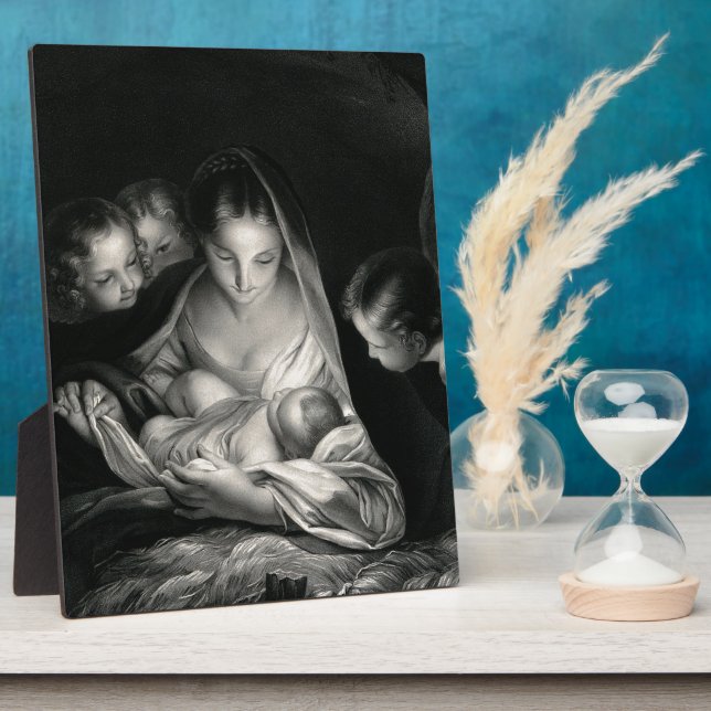 Nativity Baby Jesus Virgin Mary Angels Black White Fotoplatte (Seite)