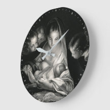 Nativity Baby Jesus Virgin Mary Angels Black White