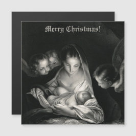 Nativity Baby Jesus Virgin Mary Angels Black White Magnetkarte