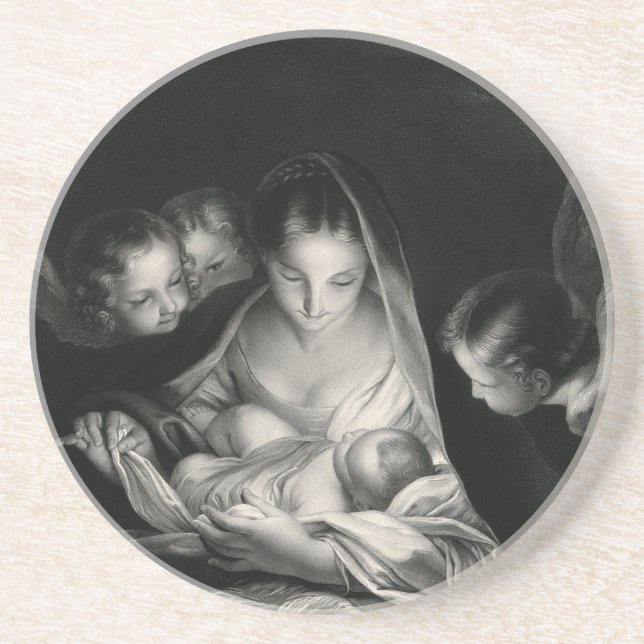 Nativity Baby Jesus Virgin Mary Angels Black White Untersetzer (Vorne)