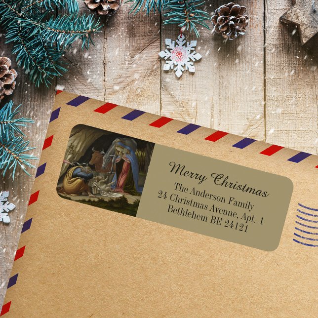Nativity Botticelli Frohe Weihnachts-Rücksendeadre (Mystic Nativity by Sandro Botticelli Religious Christian Merry Christmas Return Address Label)