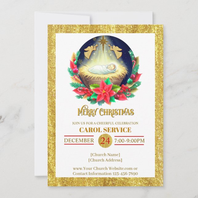 Nativity Carol Service Christmas Invitation Feiertagskarte (Vorderseite)