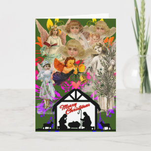 NATIVITY COLLAGE VINTAGE ANGELS CHRISTMAS CARTE