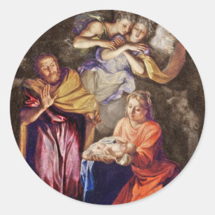 Nativity durch Weihnachten Coypel Runder Aufkleber