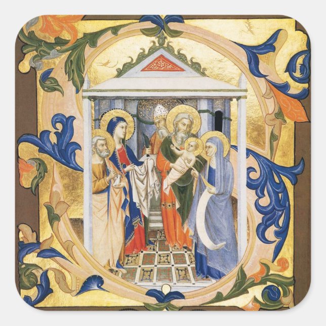 NATIVITY FLORAL CHRISTMAS PARCHMENT QUADRATISCHER AUFKLEBER (Vorderseite)
