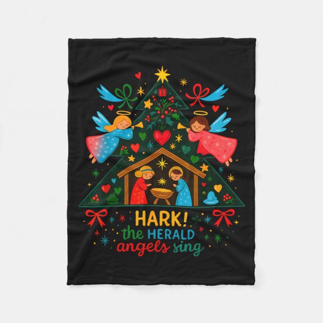 Nativity Hark The Herald Angels Sing Cute Christma Fleecedecke (Vorderseite)