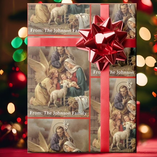 Nativity Holy Family Add Your Text Christmas Gift Geschenkpapier (Von Creator hochgeladen)