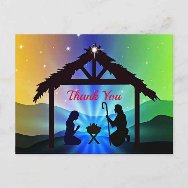 Nativity Manager Weihnachts Grafik Vielen Dank Postkarte (Vorderseite)