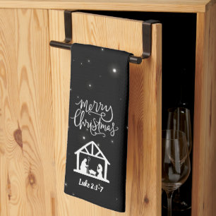 Nativity Merry Christmas Black Geschirrtuch